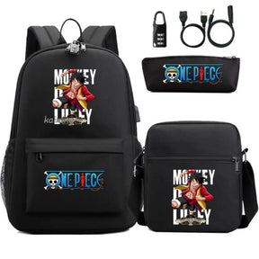Mochila Escolar Infantil One Piece com Lancheira e Estojo Kit 3 Peças