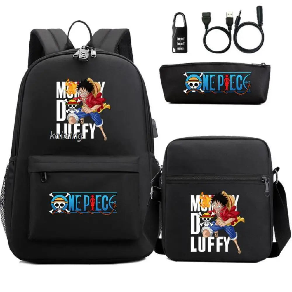 Mochila Escolar Infantil One Piece com Lancheira e Estojo Kit 3 Peças