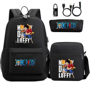 Mochila Escolar Infantil One Piece com Lancheira e Estojo Kit 3 Peças