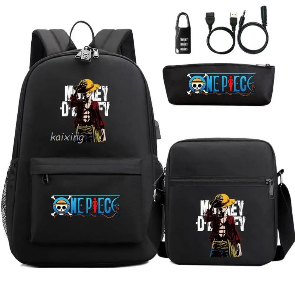 Mochila Escolar Infantil One Piece com Lancheira e Estojo Kit 3 Peças