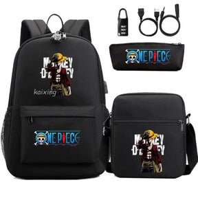 Mochila Escolar Infantil One Piece com Lancheira e Estojo Kit 3 Peças