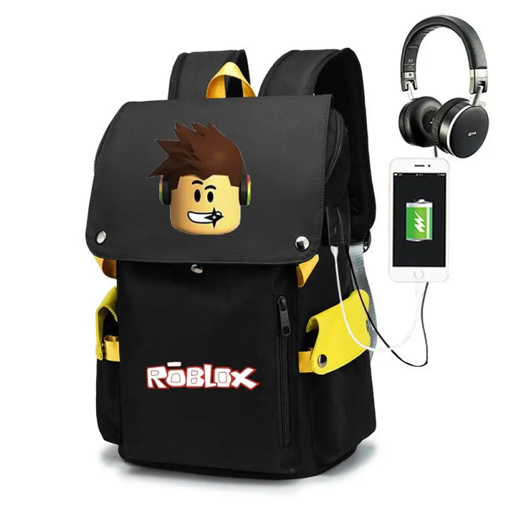 Mochila Escolar Roblox com Entrada de Fones de Ouvido e USB