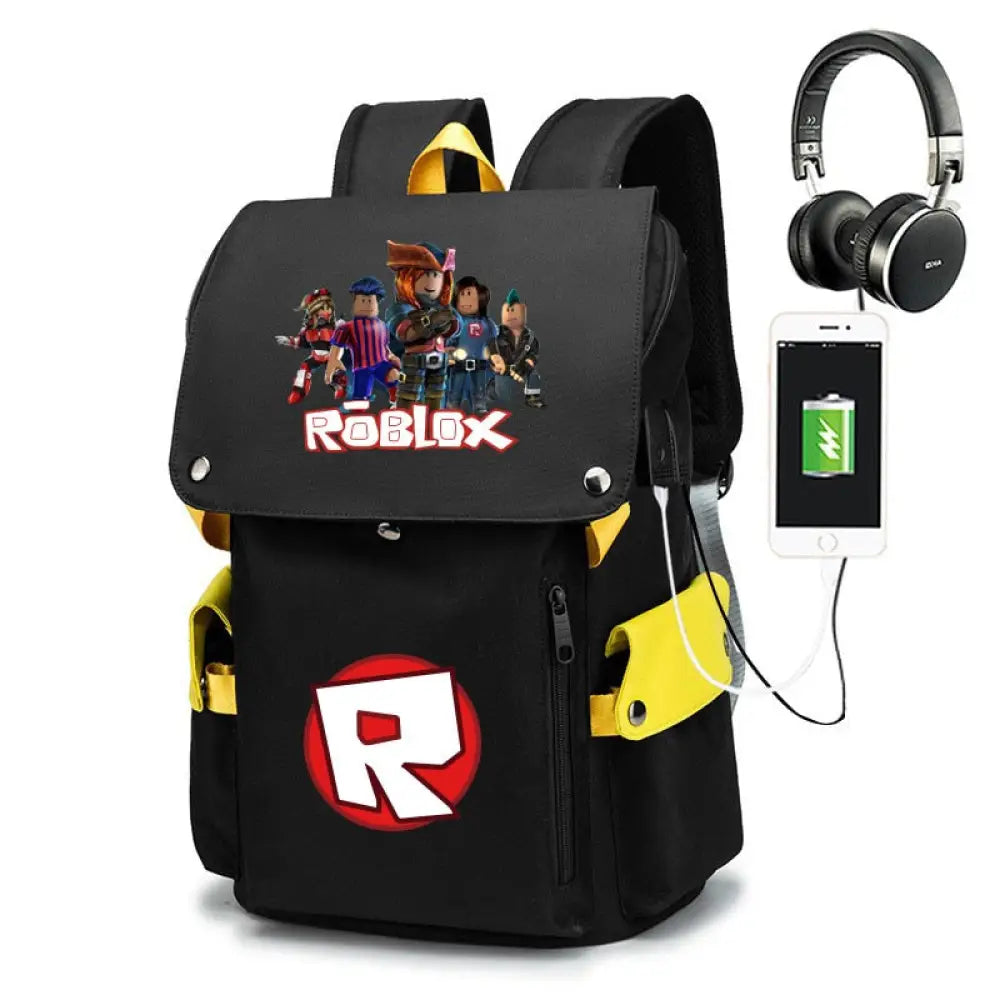 Mochila Escolar Roblox com Entrada de Fones de Ouvido e USB