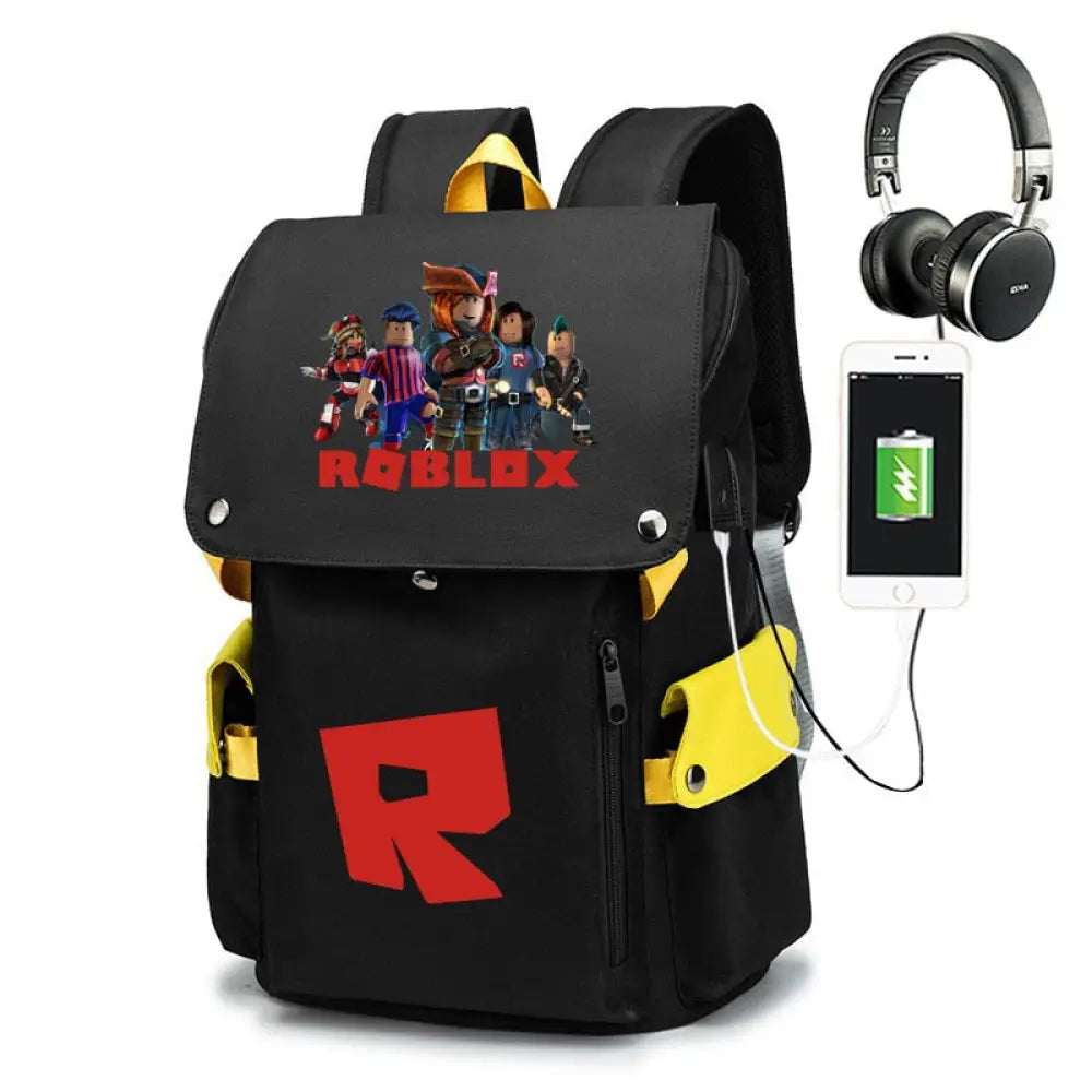 Mochila Escolar Roblox com Entrada de Fones de Ouvido e USB