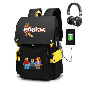 Mochila Escolar Roblox com Entrada de Fones de Ouvido e USB