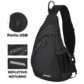 Mochila Transversal Versátil Masculina - Impermeável e com Entrada USB